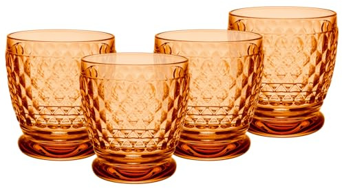 Villeroy & Boch Boston - Set di 4 bicchieri da 330 ml, con motivo sfaccettato, in vetro di cristallo per bevande calde e fredde, lavabili in lavastoviglie, colore: arancione
