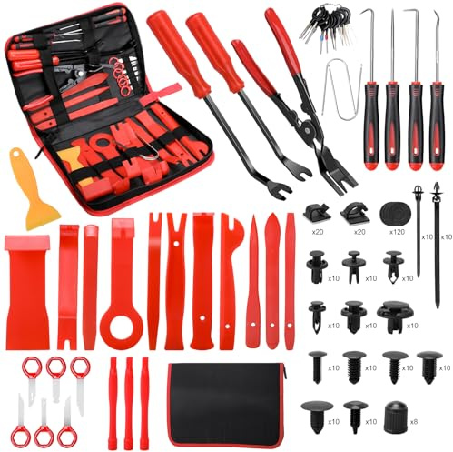 Teokantz - Kit di strumenti per la rimozione delle finiture auto, 350 pezzi, set di strumenti automobilistici per la rimozione del pannello, cruscotto, radio, strumenti a leva in plastica, pinze per