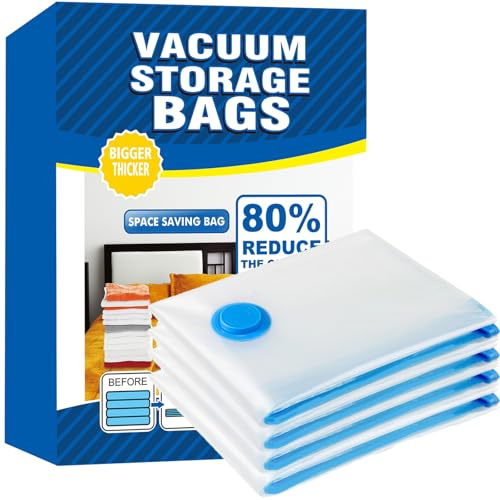 Vacuum Storage Bags - 4 Pack 100X130CM Extra Large Reusable Strong Space Saver Compression Bags - Vacuum Pack Bags Double Zip Seal Travel Vacuum Storage Bags for Clothes Duvets Quilts Bedding Pillows
