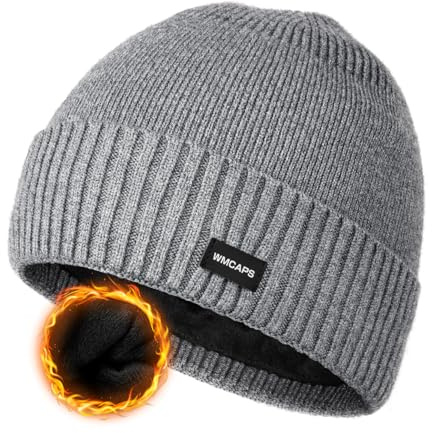 Wmcaps Winter Beanie Mütze, Wintermütze Herren mit Bündchen und Dickem Warmem Futter Warme Wollmütze Strickmütze Bequeme Weiche Stulpenmütze Ideal für Outdoor Aktivitäten Geschenke für Männer Frauen
