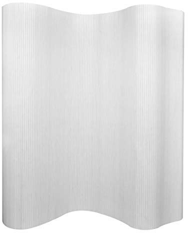 Iiaky Pannello Divisore per la Stanza in Bambù Bianco 250x165 cm,Paravento da Interno in Metallo,Separé Divisorio Interno Pieghevole con Piedini Stabili,Pannelli Divisori per Interni per Casa e Uffici