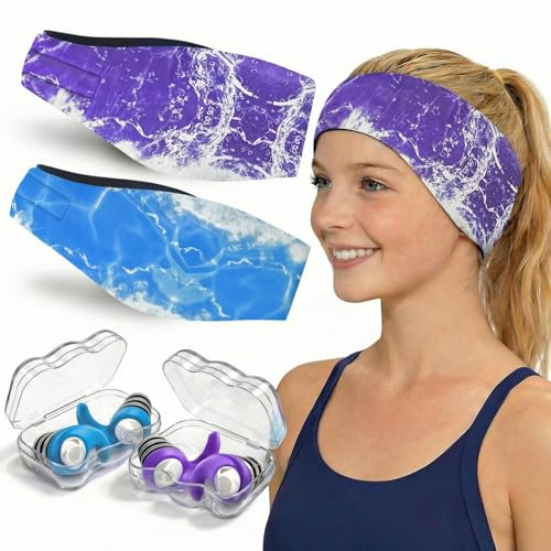 Tappi Orecchie Piscina con Fascia Nuoto per Adulti 16+ anni, 2 Paia Fascia Orecchie Piscina Impermeabili Adulti per Otite,Surf,Doccia e Snorkeling
