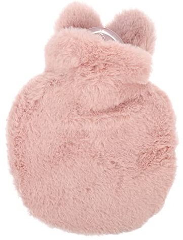Vaguelly Portable Hot Water Bottle 300ml Pink Plush Reusable Hot Water Pouch Detachable Hand Warmer for Outdoor Cold Weather and Home Use