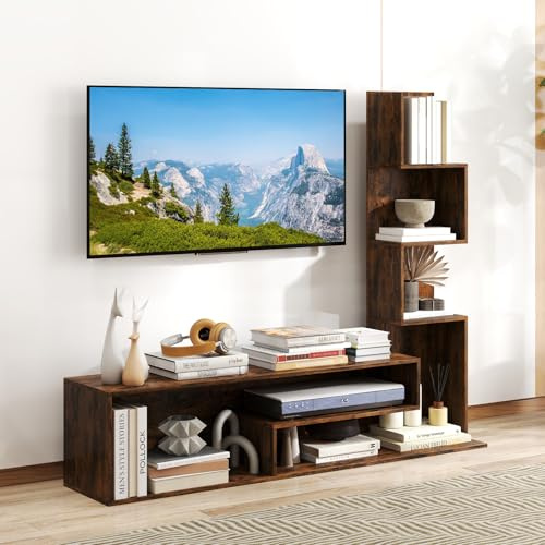 GIANTEX Fernsehschrank mit Stauraum, TV-Schrank mit 2 L-förmigen Regalen & 3 Ablagefächern, Fernsehtisch für TVs bis zu 50 Zoll, TV-Board Sideboard Lowboard Holz, Raumteiler Bücherregal Eckregal