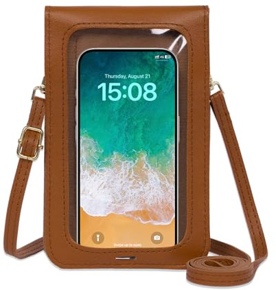 Toptime Sac Bandoulière Femme, Pochette Téléphone Portable à Écran Tactile, Léger Petit Sac a Main Femme avce Fentes pour Cartes, Pochette Telephone en Cuir PU pour Sortir Voyager Shopping (Marron)