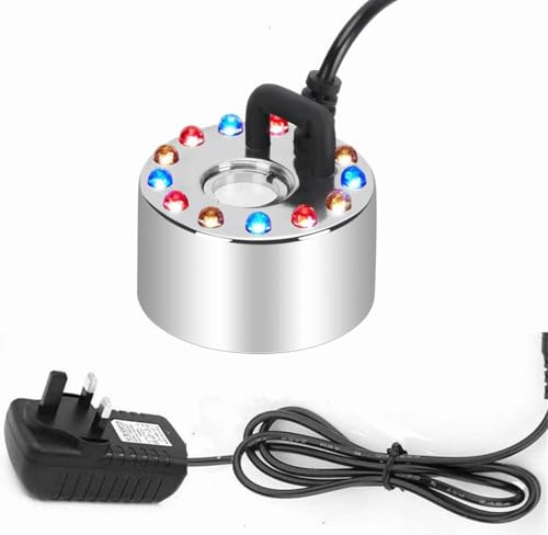 Halloween Party Mist Maker, Mini Ultrasonic Water Pond Fountain Fogger 12 LED Light Flashes Aluminum Atomizer Air Humidifier for and Rockery Fish Tank Vase Birdbath Decor