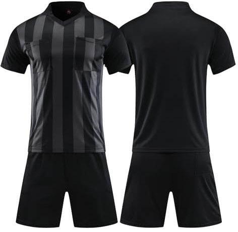 GEF1573ANTU Fußball Schiedsrichter Trikot für Jungen Erwachsene Trikot Trainingsanzug Schiedsrichter Trikot Set Herren (Schwarz, L : 165-170CM;50-60KG)