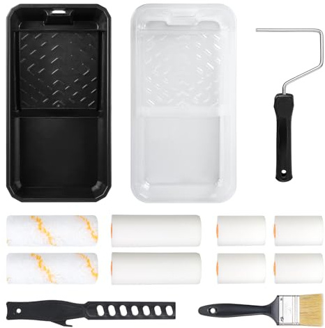 Furuising 13Pcs Small Paint Roller Set, 4 Inch & 2 Inch Roller Sets for Painting, Paint Rollers and Trays Sets with Stirring Stick, Frame, Brush for Painting Wall, Ceiling, Door, Floor