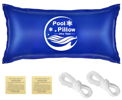 4x8 ft Premium Pool Pillow for Above Ground Pools, Ultra Thick 0.4mm Cold-Resistant Air Pillow for Winterizing Cover Support with Rope and Repair Patches, Protects from Ice & Debris