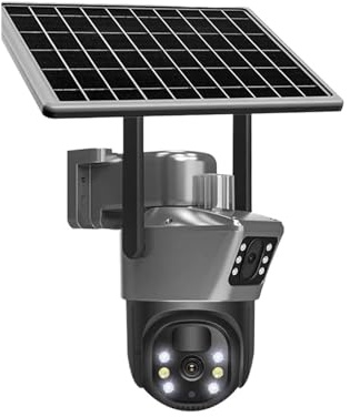 KVBRUI Telecamera di sorveglianza CCTV Esterna con Pannello Solare, Telecamera Solare Wi-Fi da 8 MP 4K, Doppia Lente, Protezione di Sicurezza IP PTZ(8MP WiFi Camera)