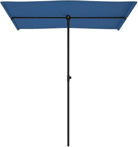 HaoChrymec Sonnenschirm mit Aluminium-Mast, UV-beständiger Stoff, 180 Grad drehbar, Sonnenschutz für Terrasse, Balkon, Camping, Strandschirm, Azurblau, 180 x 110 x 208 cm