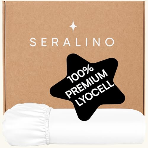 Seralino Mako Satin Spannbettlaken 180x200cm Weiß | hochwertiges Bettlaken 180x200cm Boxspringbett (bis 30cm Steghöhe) |100% Lyocell Leinentuch 180x200| Spannbetttuch 180 x 200 Weiß