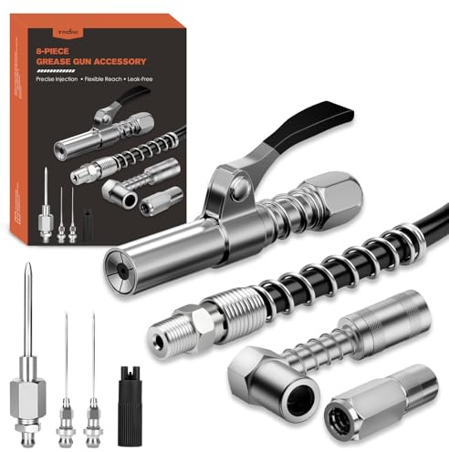 TRILINK Kit Embout Pompe à Graisse – Set 8PCS Accessoires avec Coupleur Rapide, Adaptateur 90°, Flexible 30 cm, Coupleur Pompe à Graisse, Buse Fine, 2 Aiguilles Injectrices & Nettoyeur