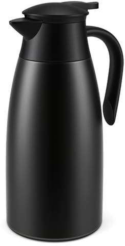 Foydream Termoskanna på 2 l, dubbelväggig kaffekanna i 304 rostfritt stål, värmeisolerande kaffekanna i 24 timmar, för kaffe, mjölk, te, vatten, dryck