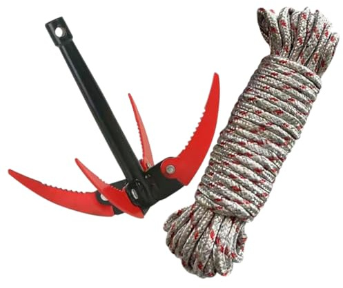 VICASKY Râteau Pliant Professionnel Acier Inoxydable 4 Dents pour Bassin et Étang Corde 10 M, Outil Coupe-Herbe Aquatique pour Jardinage Extérieur Couleur Aléatoire