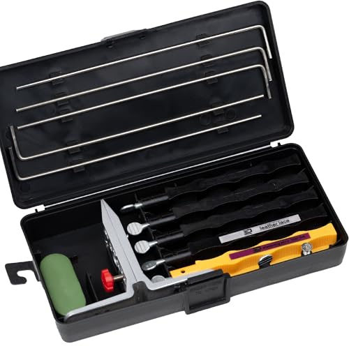 Lehwoik Messerschärfsystem, Profi-Messerschärfer mit Kontrolliertem Winkel, Kochmesserschärfer für den Innen und Außenbereich mit 4 Stein (Kein Honöl) Für Küchenmesser, Jagdmesser & Outdoor-Einsatz