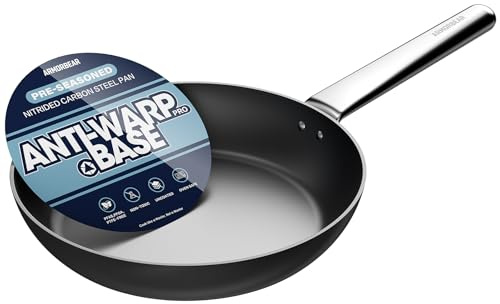 Armorbear Sartén de acero al carbono antideformación, sartén de cocina presazonada de 25 cm, funciona en todas las cocinas, apta para horno, sartén de acero al carbono nitrurado para cocina, camping