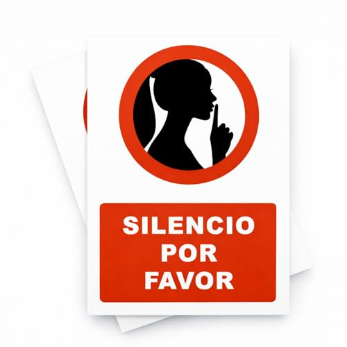GOYAPRINT Cartel SILENCIO POR FAVOR PVC Rígido 2 mm 18x25 cm – Pack 2 Unidades – Señal de Silencio Interior y Exterior – Impresión UV Alta Visibilidad