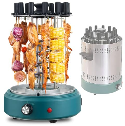 Grill Kebab Vertical Électrique 1200W, Rotation Automatique 360° BBQ Intérieur sans Fumée avec 12 Brochettes, Température Réglable Rôtissoire pour Maison, Fête Et Cuisine