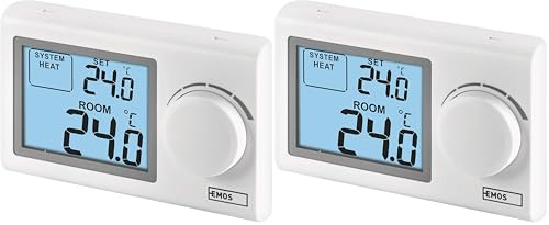 EMOS - digitaler Raumthermostat mit LCD-Display - manuell, drahtgebunden - Heiz- und Kühlsysteme - Temperaturregelung 5-35 °C - Aufputzmontage - einfache Bedienung - Batterie inkl. - weiß