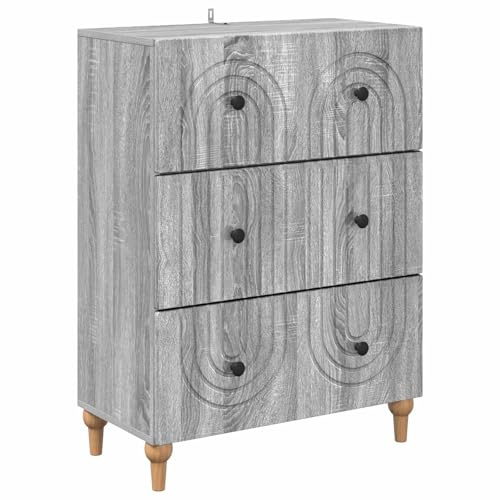 Nusvialune Lådskåp grått Sonoma-trämaterial med 3 lådor 66 x 34,5 x 90 cm förvaringsutrymme för vardagsrum kontor hall mångsidig förvaring och ordning med robust design