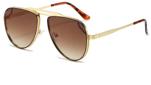 TVTBBVV Lunettes de soleil à double pont en métal pour femmes et hommes, monture en maille texturée, verres teintés foncés, style classique, protection UV
