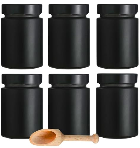 mikken Lot de 6 bocaux à épices noirs de 190 ml avec couvercle à visser et pelle à épices