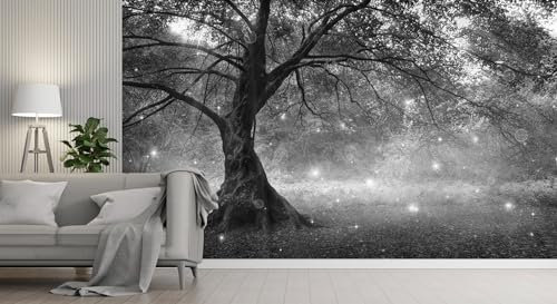 vgoltd Forest Wallpaper Black and White Photo Wall Mural Fairy Tree in Mystic Decorative Wallpapers (51190425) (220gsm Premium, XXL 300cm Wide x 240cm High)