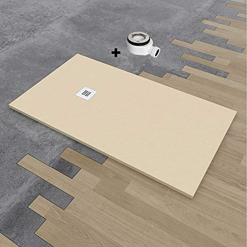 PLATO DUCHA RESINA CARGA MINERAL EFECTO PIZARRA 80X130, CREMA RAL 1015