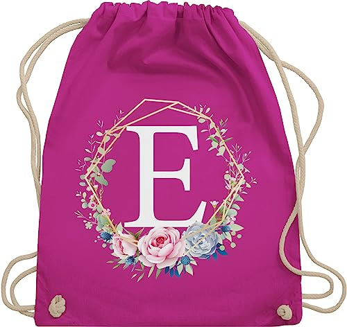 Shirtracer Turnbeutel Rucksack - Geschenk Initialen - Tasche - Blumenkranz mit Buchstabe E - Unisize - Fuchsia - turnsackerl kindergarten buchstaben beutelrucksäcke kita beutel anfangsbuchstabe