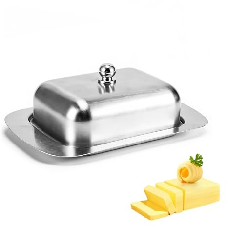 Plato para mantequilla, estilo europeo hermético con tapas Recipiente para mantequilla de acero inoxidable para cocina