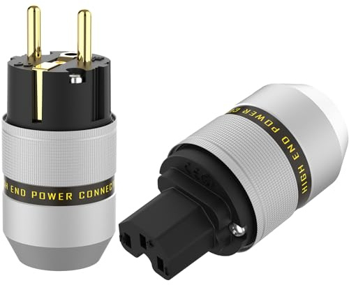 P083EG HiFi High-End Schukostecker 1 Paar Vergoldet 16A 250V | EU Netzstecker, 2 Polig IEC C15, Aluminium Kaltgerätestecker, Für DIY Audiophiles Netzkabel
