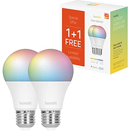 Hombli Glühbirne, LED E27, warmweiß bis farbig CCT RGB, 9W 800 Lumen | LED-Lampe, App-Steuerung, kompatibel mit Alexa, Google, Siri, dimmbar, 2er Pack, niederländische Marke für dein Smart Home