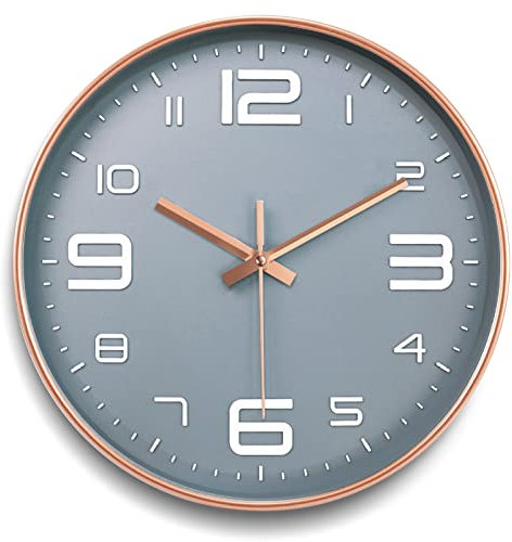 MULEVIP Horloge Murale Moderne 30cm Horloge Murale Ronde,Horloge Murale Silencieuse Horloge Murale Décorative,Style Moderne pour Maison/Café/Cuisine/Bureau/École - Fonctionne sur Pile - Bleu Gris