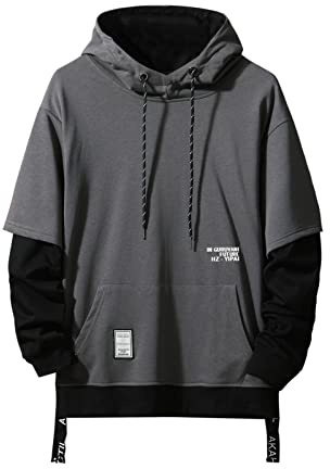 GURUNVANI Kontrastfärg pullover huvtröja män lapptäcke huvtröjor män, 09w107grå, M