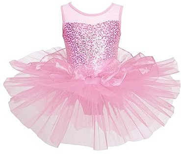 TiaoBug Enfant Fille Robe Danse Classique Tutu Ballet Paillette Justaucorps Gymnastique Leotards Latine Jazz Tango Patinage Artistique Robe Princesse Soirée 3-10 Ans Rose 12 Ans
