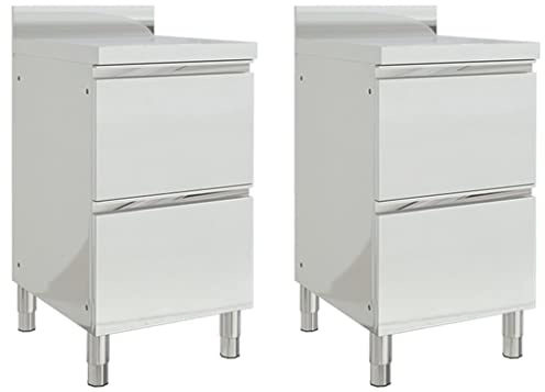 vidaXL 2X Gastro Küchenschrank mit 2 Schubladen Edelstahlschrank Arbeitsschrank Arbeitstisch Schrank Gastronomie Schubladenschrank Edelstahl