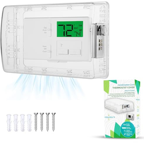 StatGuardPlus XL2 Universal Thermostat Guard with Combination Lock, Clear thermostat lock box includes Wall-Cover for Clean Look (Fits thermostats 4.5 x 7 x 2.5).