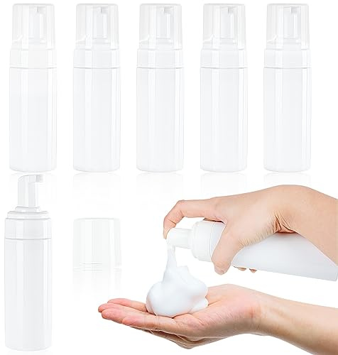 Bottiglia vuota con pompa in schiuma, 150 ml, dispenser di schiuma da viaggio, grande, ricaricabile, senza BPA, per shampoo, doccia, sapone per le mani (confezione da 6), colore: bianco