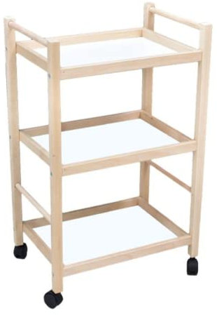 Carrello Multiuso, 3 Ripiani, 100% Legno Faggio, 28x40xh64.5 cm, Con Rotelle