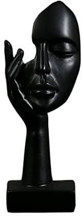 SM SunniMix Einfache Kreative Frauen Gesichts Kunst Statue, Denker Damen Skulptur, Abstrakte Charakter Handwerks Ornamente, Innenministerium Schlafzimmer Wohnzimm, Schwarz