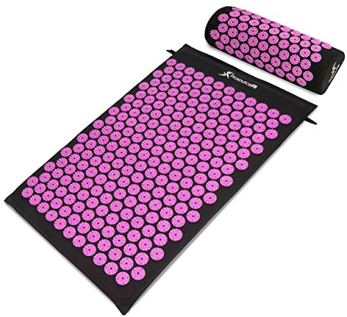 ProsourceFit Acupressure Mat and Pillow Set for Back/Neck Pain Relief and Muscle Relaxation, Large - Black/Pink