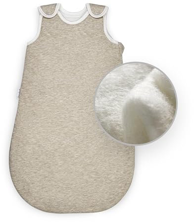 Ehrenkind® Ganzjahres-Schlafsack Rund mit Wollfüllung | 100% Bio-Baumwolle mit 100% Wolle Füllung Baby-Schlafsack | Oeko-TEX | Beige Melange 74/80