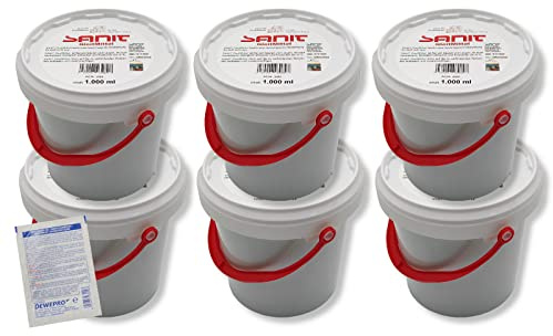 DEWEPRO-Set: SANIT - GleitMittel DVGW-geprüft 3089-6 Eimer à 1000ml - das perfekte Gleitmittel zur Montage aller Steckmuffen-Verbindungen, inkl. 1 St. DEWEPRO® Single Scrubs
