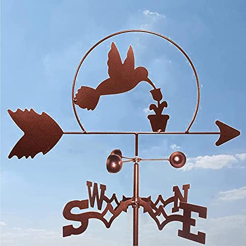 CAZARU Wetterfahne mit Retro-Rahmen, Edelstahl-Wetterfahne mit Halterung, Bauernhaus-Wetterfahne, Dachhalterung, Windrichtungsanzeiger, Metallhalterung für den Außenbereich, Kolibri