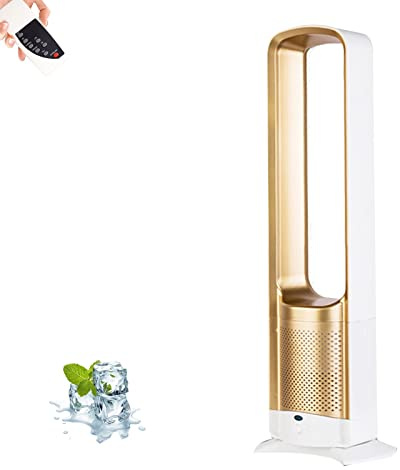 MZQMK Portable Tower Fan 32-inch,Oscillating Tower Fan,Quiet Bladeless Cooling Fan, Romote control,with Timer,Super Quiet Touchable Pedestal Fan for Home Office Bedroom (Color : Gold)