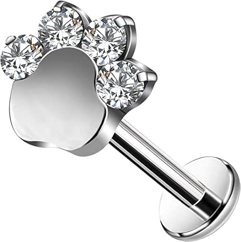 CM Crareesi Mania Hundepfote Piercing Ohr Helix Piercings Silber 16G Ohrpiercing G23 Titan Tragus Lippe Knorpel Conch Flache Rückseite Piercing Stecker Innengewinde Forward Helix Ohrringe für Frauen