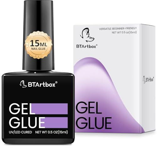 BTArtbox Gel Nail Glue 15 ML 4 In 1 Super Strong UV Nail Glue For Acrylic Nail Tips, Long Lasting Gel Glue For Transparente Fake Nails for More Than 28 Days, UV/LED Lamp Cure Needed