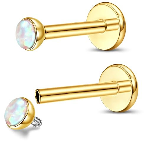 Chriscoco 16G G23 Titan Lippenpiercing Labret Piercing CZ Opal Tragus Piercing Ohr Helix Monroe Medusa Piercing Lippe für Frauen Männer 6mm 8mm