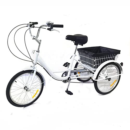 JINPRDAMZ 20 Zoll 8 Gang Dreirad für Erwachsene mit Einkaufskorb Freizeittourenräder Weißes Stadtrad für Erwachsene, Seniorenfahrrad